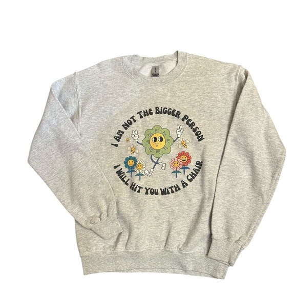 Tops - Gray Graphic Sweatshirt with Floral Design